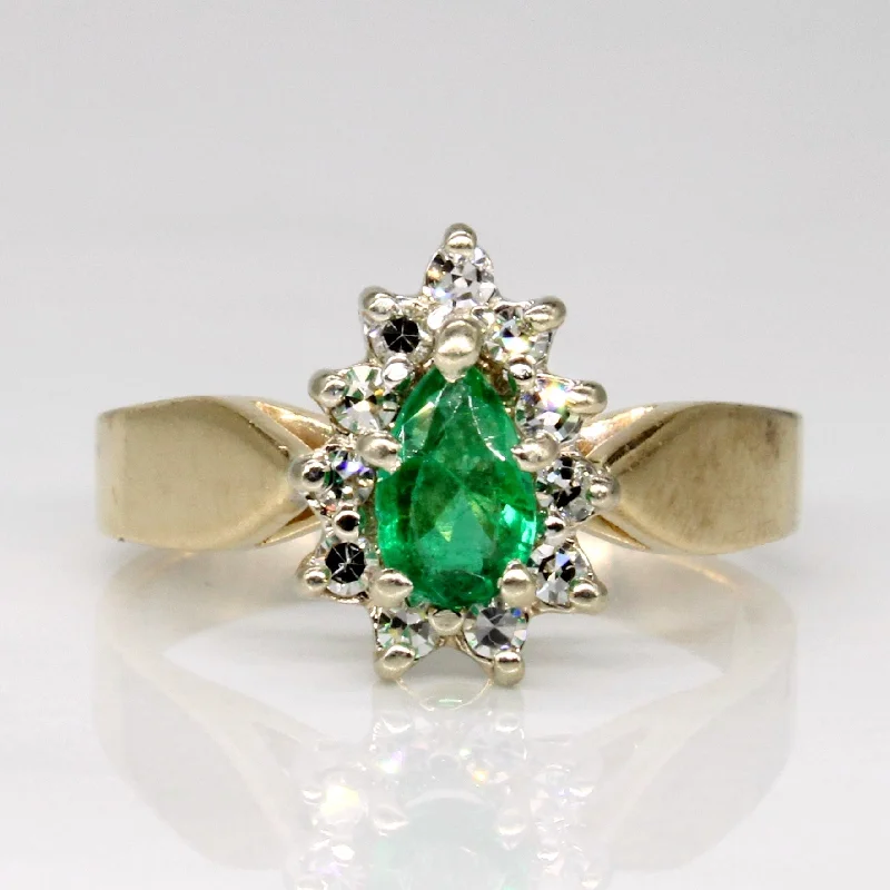 vintage style rings for women -Emerald & Diamond Halo Ring | 0.36ct, 0.11ctw | SZ 6 |