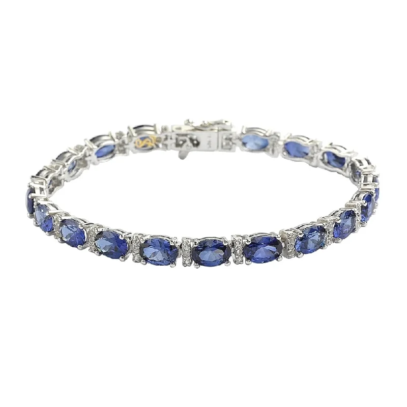 affordable bangle bracelets -Suzy Levian Sterling Silver Oval-Cut Blue Sapphire & Diamond Accent Tennis Bracelet