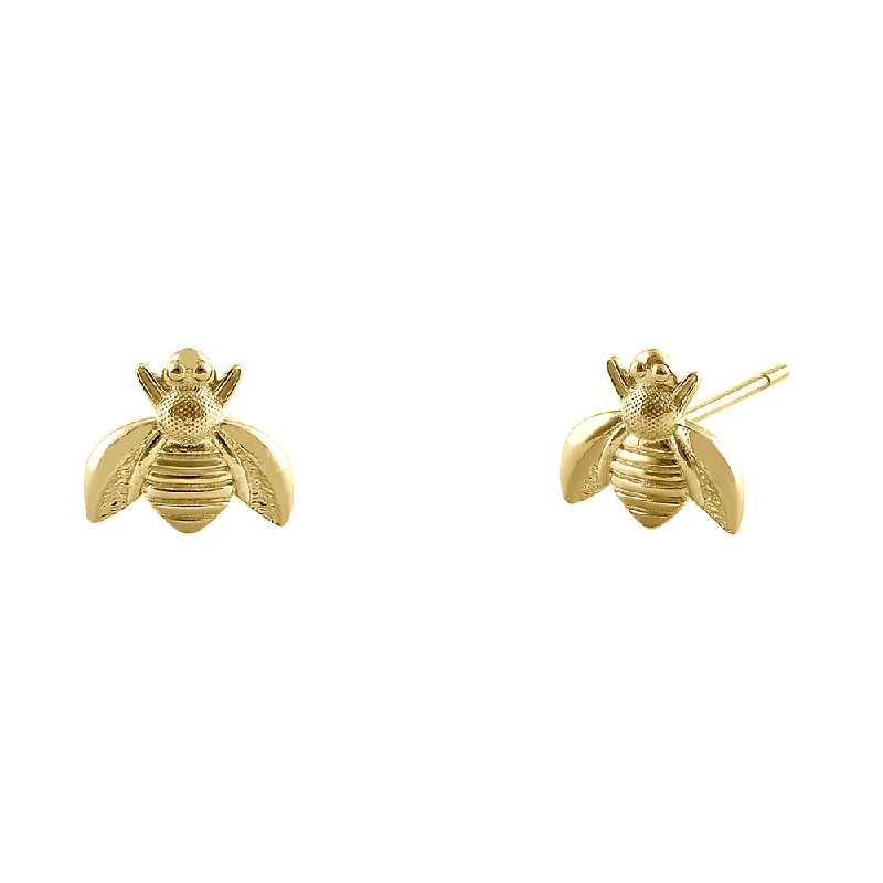 trendy ear climbers for women -trendy ear climbers for women -Solid 14K Yellow Gold Bee Earrings