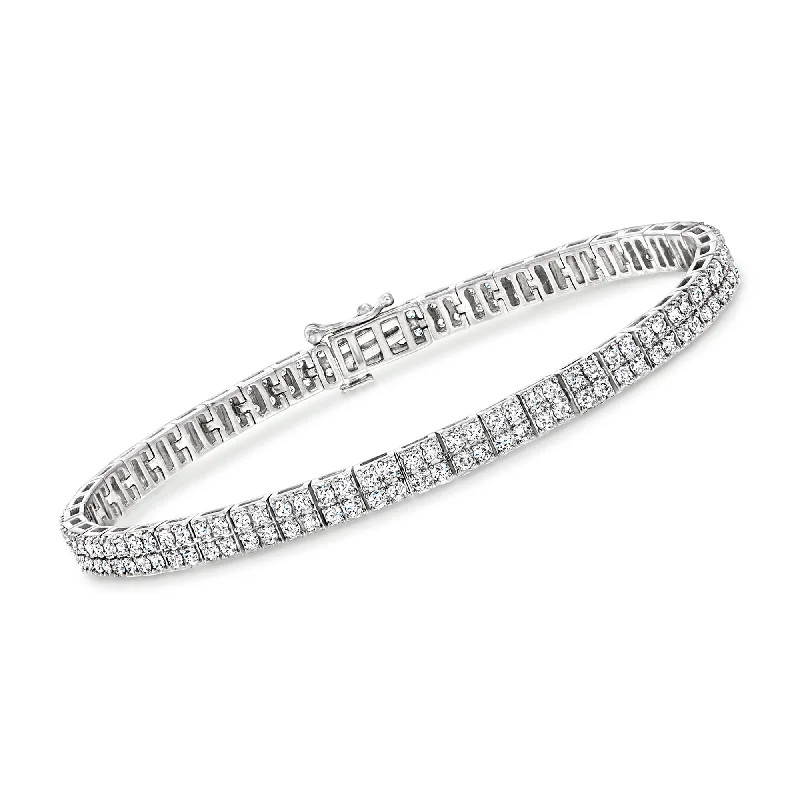 beaded bangles for women -Ross-Simons Diamond Double-Row Bracelet in Sterling Silver