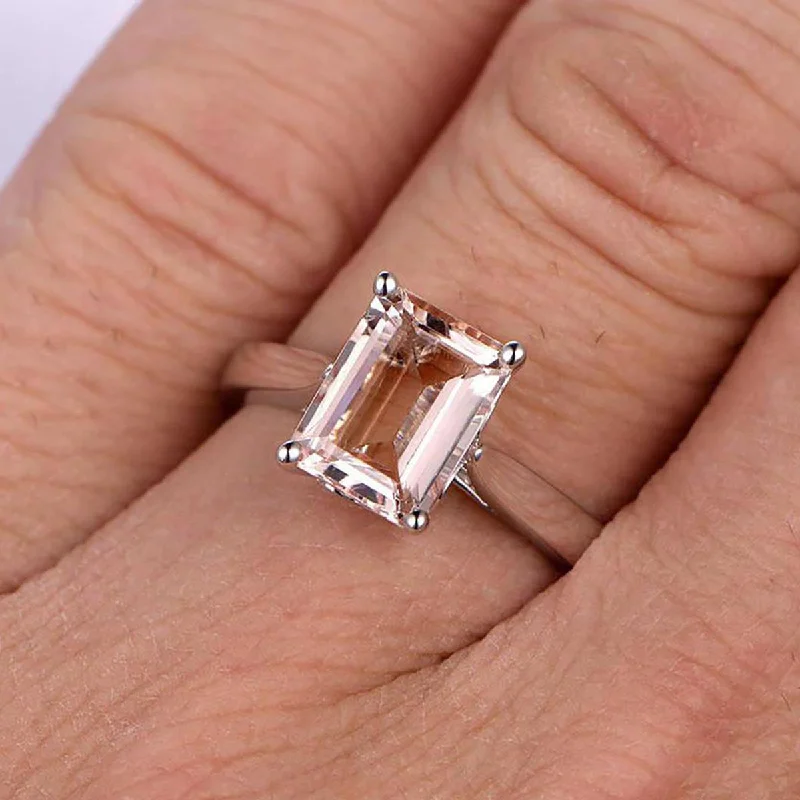 solitaire engagement rings for women -solitaire engagement rings for women -Solitaire 1.00 Carat Desinger Emerald Cut Peachy Pink Morganite Engagement Ring on 10k White Gold on Sale