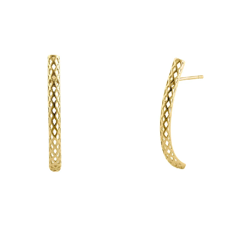 trendy earrings for women -fashion earrings for women -Solid 14K Yellow Gold Half Loop Knit Pattern Earrings