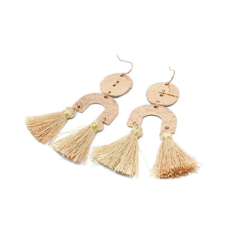 hoop earrings for evening wear -hoop earrings for evening wear -Geometric Chandelier Earrings Tassle Hammered Gold Beige