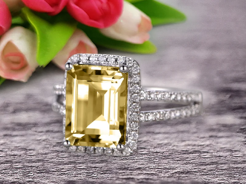 two-tone engagement rings -two-tone engagement rings -1.50 Carat Emerald Cut Champagne Diamond Moissanite Engagement Ring Wedding Ring on 10k White Gold