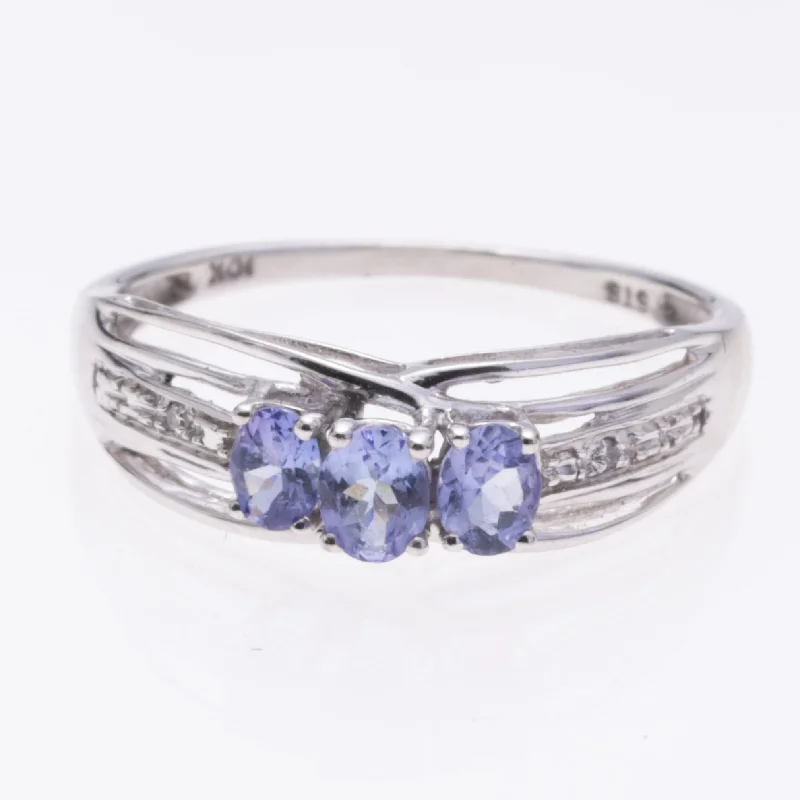 vintage rings for women -10K White Gold Tanzanite and Diamond Ring | 0.53ctw, 0.01ctw | SZ 7.75