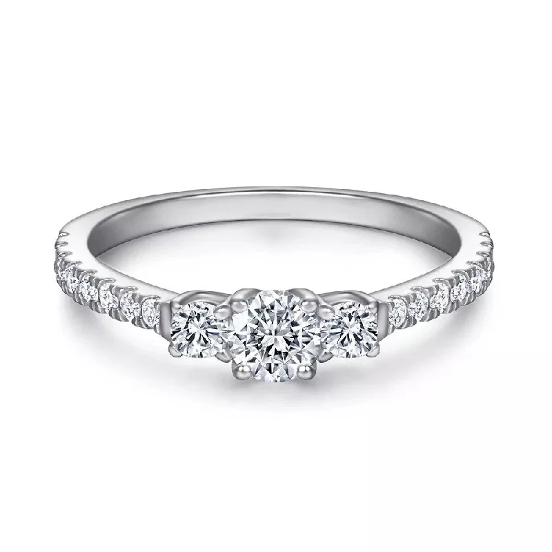 affordable diamond engagement rings -affordable diamond engagement rings -Round Diamond Three Stone Engagement Ring in Sterling Silver