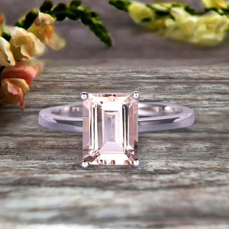 classic princess cut engagement rings -classic princess cut engagement rings -Emerald Cut 1 Carat Morganite Engagement Ring Wedding Ring Promise Ring 10k White Gold Solitaire Anniversary Ring Personalized for Brides