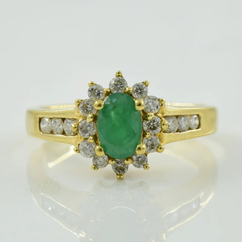 trendy rings for women -Emerald & Diamond Halo Ring | 0.34ct, 0.36ctw | SZ 5.5 |