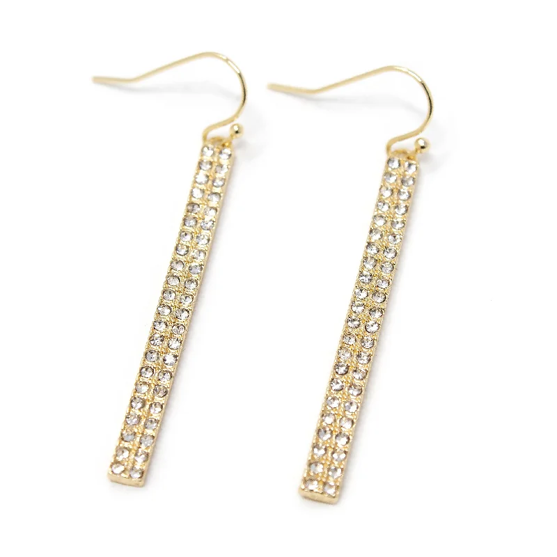 affordable earrings for women -gold stud earrings for women -Pave Bar Drop Earrings Gold Tone