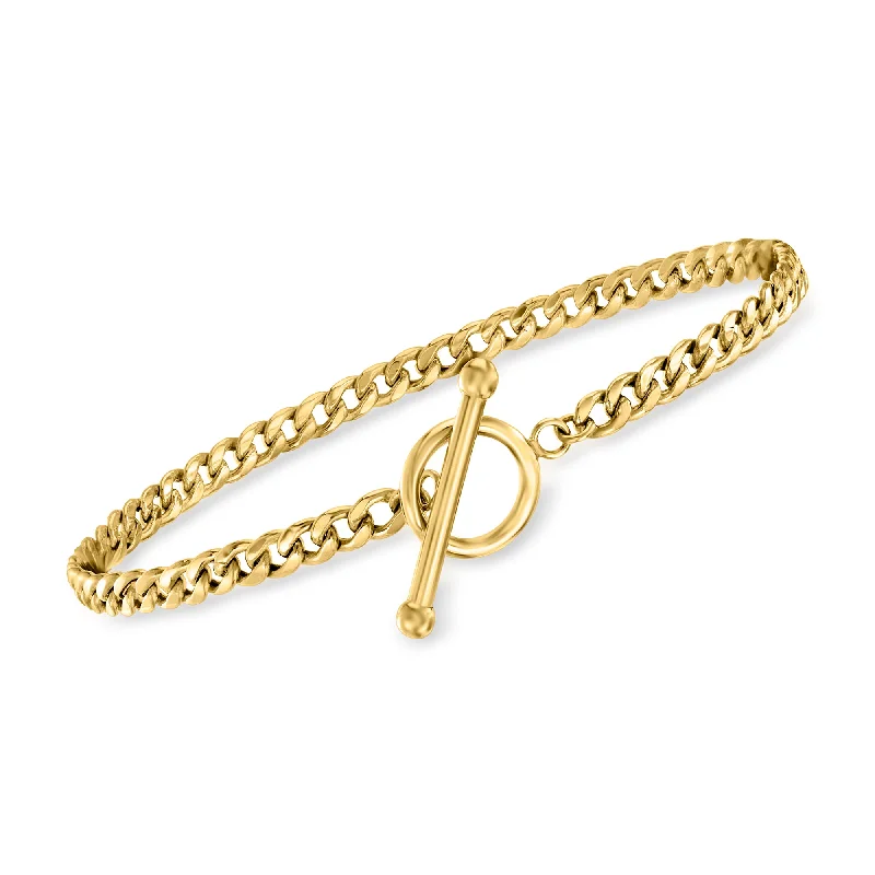 chic bangles for women -RS Pure by Ross-Simons 14kt Yellow Gold Curb-Link Toggle Bracelet