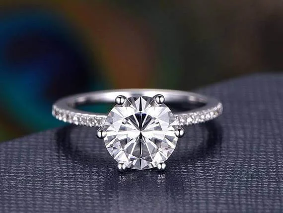 women’s stackable engagement rings -women’s stackable engagement rings -1.25 Carat Round Cut Moissanite Diamond Engagement Ring in 10k White Gold