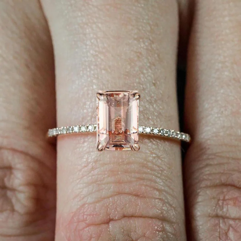 custom gold engagement rings -custom gold engagement rings -Classic Art Deco 1.50 Carat Peach Pink Morganite Emerald Cut Moissanite Diamond Engagement Ring in 10k Rose Gold