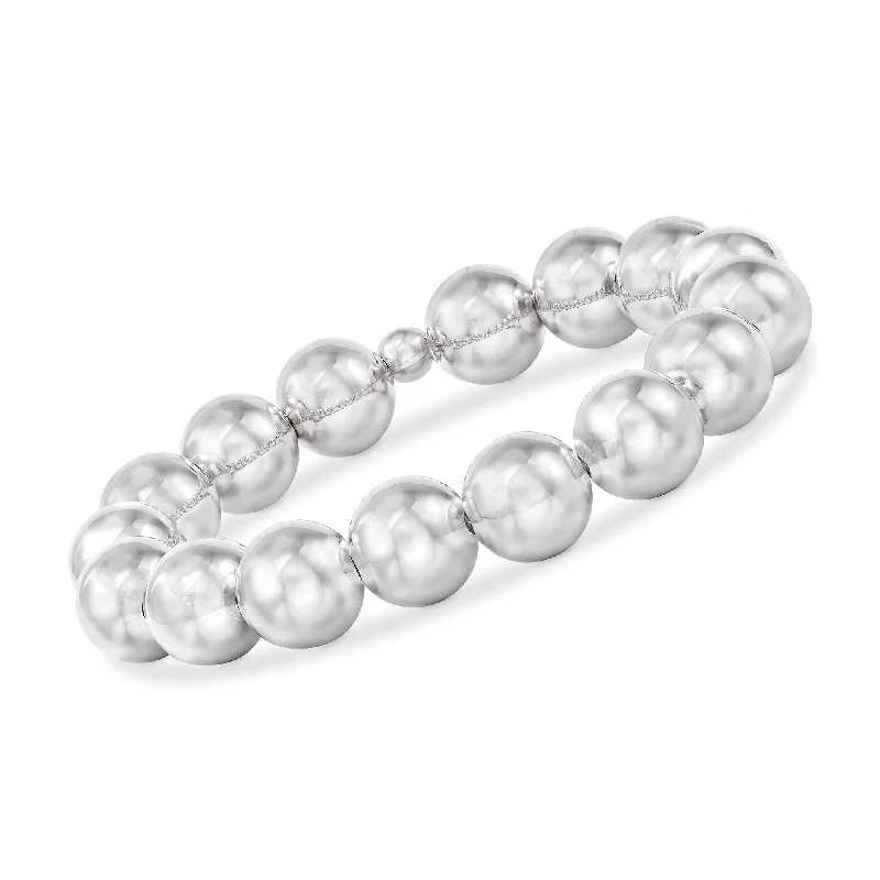 unique bangles for women -Ross-Simons Italian 12mm Sterling Silver Bead Stretch Bracelet