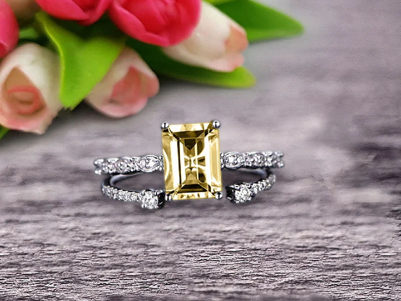 romantic engagement rings for women -romantic engagement rings for women -1.50 Carat Emerald Cut 10k White Gold Champagne Diamond Moissanite Engagement Ring Bridal Set