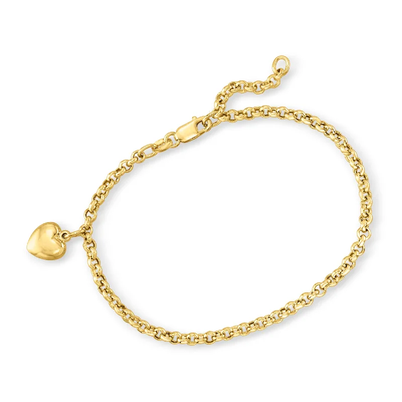 vintage style bracelets -Ross-Simons Italian 18kt Yellow Gold Heart Charm Bracelet