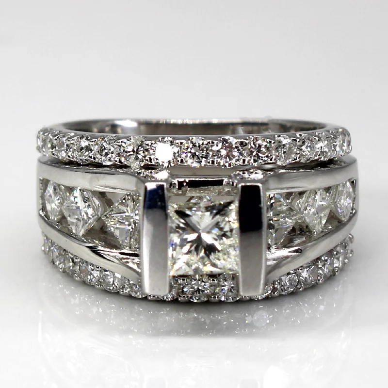 romantic rings for women -High Set Multi Diamond Engagement Ring | 3.00ctw VS1 J/K | SZ 7.25 |