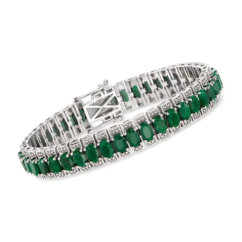 women’s bangle bracelets for parties -Ross-Simons Emerald Tennis Bracelet in Sterling Silver