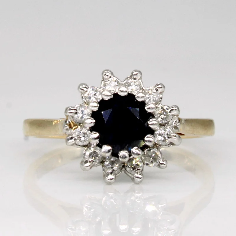 classy gold wedding rings -Sapphire & Diamond Halo Ring | 0.70ct, 0.12ctw | SZ 4 |