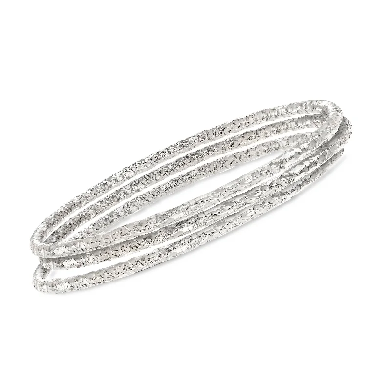 silver bracelets for women -Ross-Simons Italian Sterling Silver Jewelry Set: 3 Hammered Bangle Bracelets