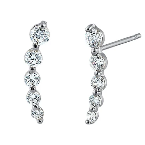 vintage earrings for women -vintage earrings for women -Solid 14K White Gold 5 Clear Round CZ Stud Earrings