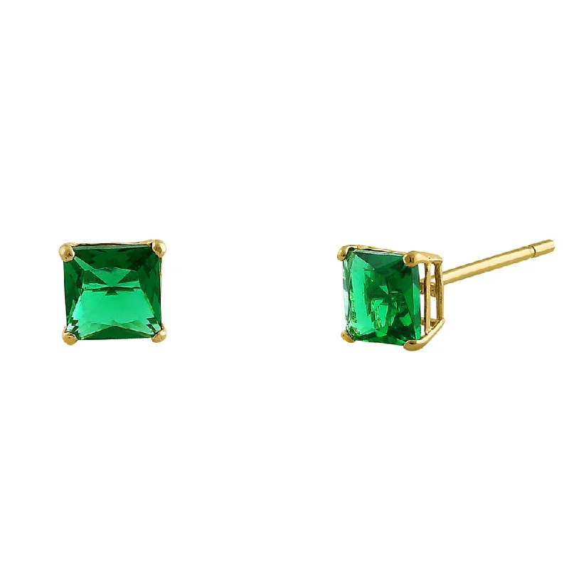 colorful earrings for women -colorful gemstone earrings for women -.78 ct Solid 14K Yellow Gold 4mm Princess Cut Emerald CZ Earrings