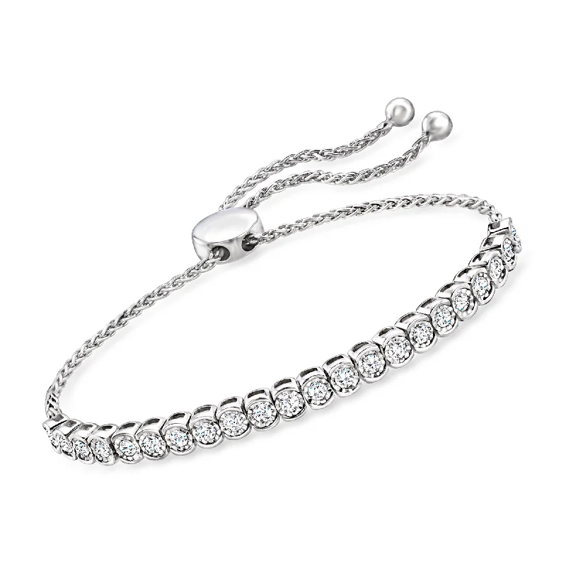 bohemian bracelets for women -Ross-Simons Diamond Bolo Bracelet in Sterling Silver