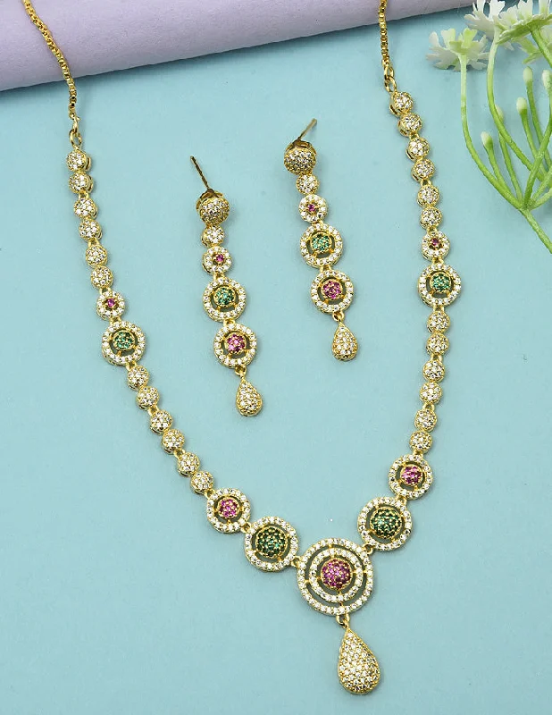 chunky necklaces for women -fashion-forward necklaces for women -Designer Zirconia Gold Polish Necklace Set