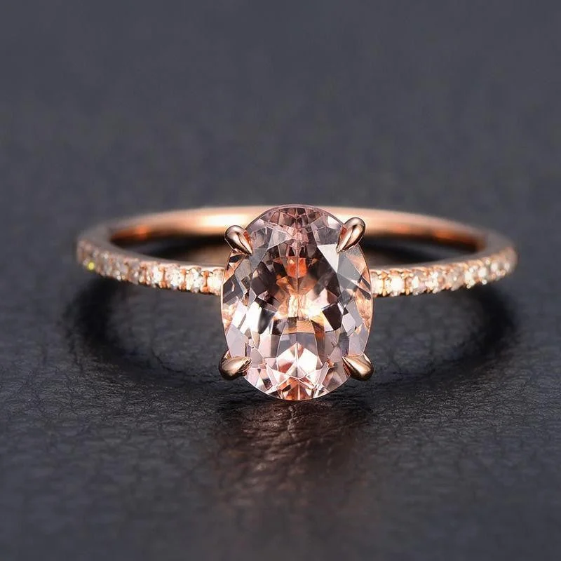 women’s engagement rings with colored stones -women’s engagement rings with colored stones -Limited Time Sale 1.25 Carat Oval Cut Morganite And Diamond Moissanite Engagement Ring in 10k Rose Gold for Women