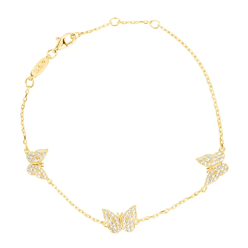 bridesmaid bracelets -Suzy Levian Yellow Sterling Silver White Cubic Zirconia Butterfly Bracelet