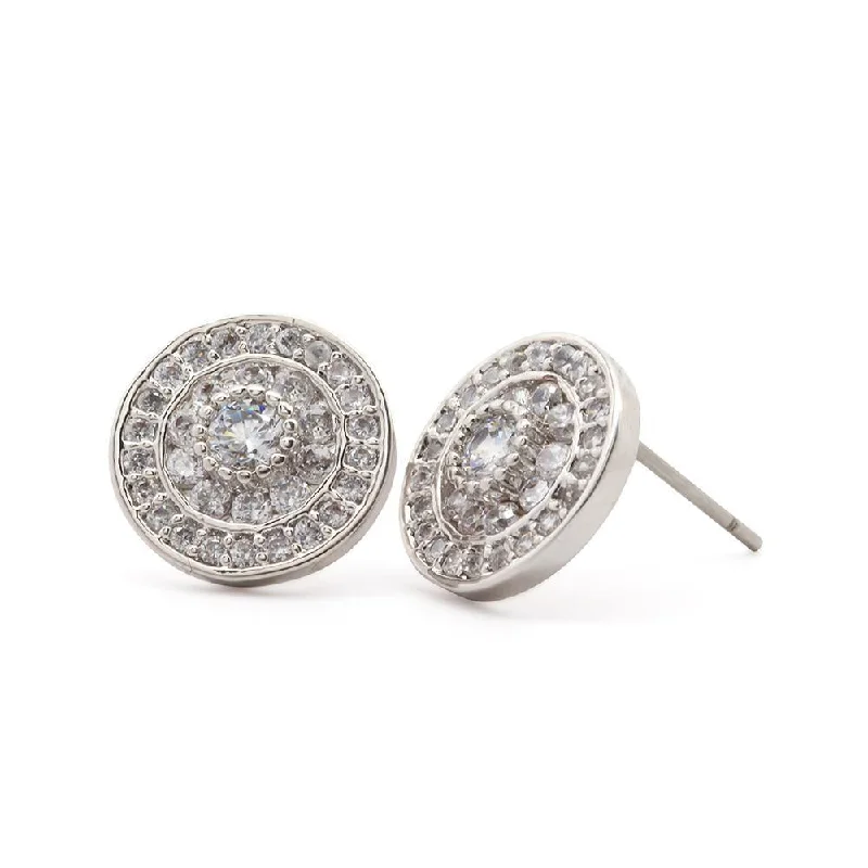 affordable earrings for women -gold stud earrings for women -CZ Circle Stud Earrings Rhodium Plated