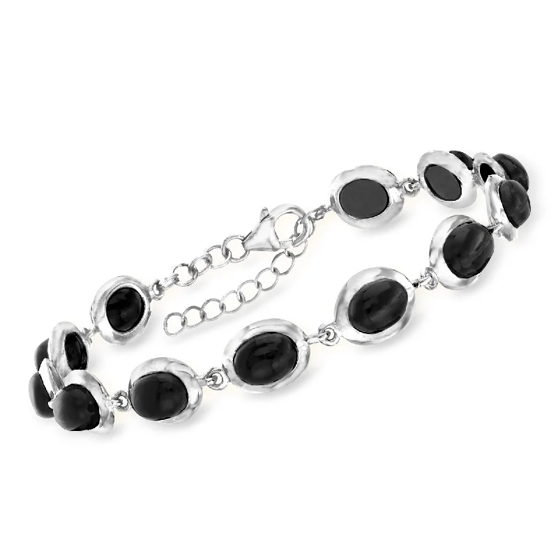 multi-colored bracelets for women -Ross-Simons Black Onyx Cabochon Station Bracelet in Sterling Silver