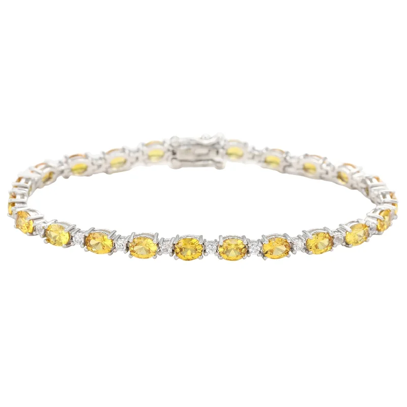 wedding bracelets for women -Suzy Levian Sterling Silver Oval-Cut Yellow Sapphire Tennis Bracelet