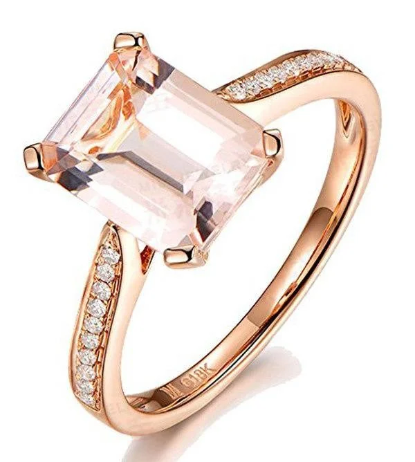 luxury engagement rings -luxury engagement rings -Limited Time Sale Antique 1.25 Carat Peach Pink Morganite Emerald Cut And Diamond Moissanite Engagement Ring in 10k Rose Gold