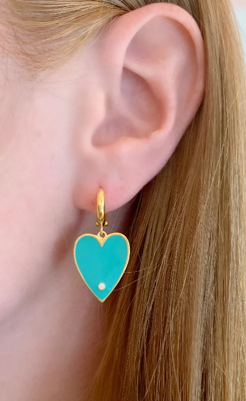 statement earrings with pearls -statement earrings with pearls -Turquoise Big Enamel Heart Earrings