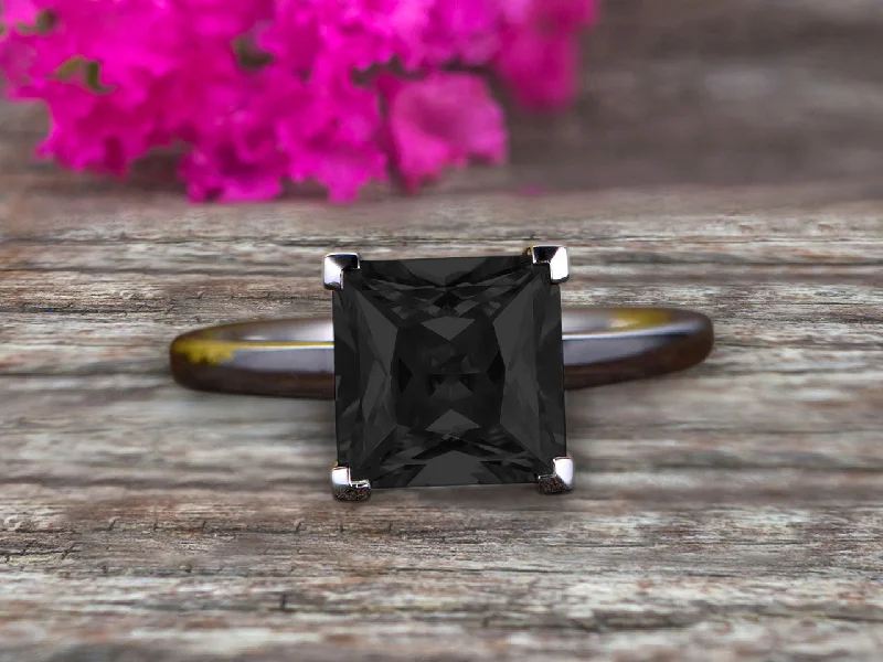 mixed metal engagement rings -mixed metal engagement rings -1.00 Carat Classic Princess Cut Black Diamond Moissanite Solitaire Engagement Ring on 10k White Gold