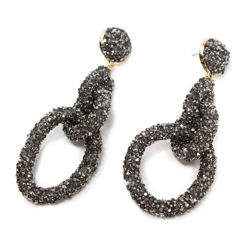 trendy dangling earrings -gemstone stud earrings for women -Black Crystal Link Drop Earrings