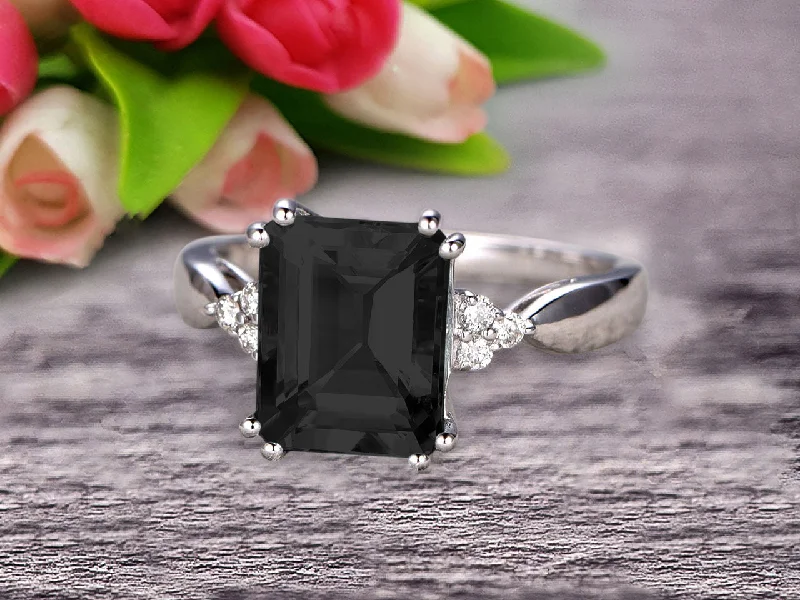 luxury gemstone engagement rings -luxury gemstone engagement rings -Emerald Cut 1.25 Carat Black Diamond Moissanite Engagement Ring Anniversary Gift On 10k White Gold