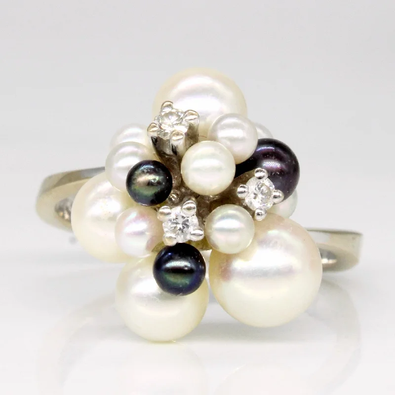 mixed metal rings for women -Pearl & Diamond Cocktail Ring | 0.09ctw | SZ 6.75 |