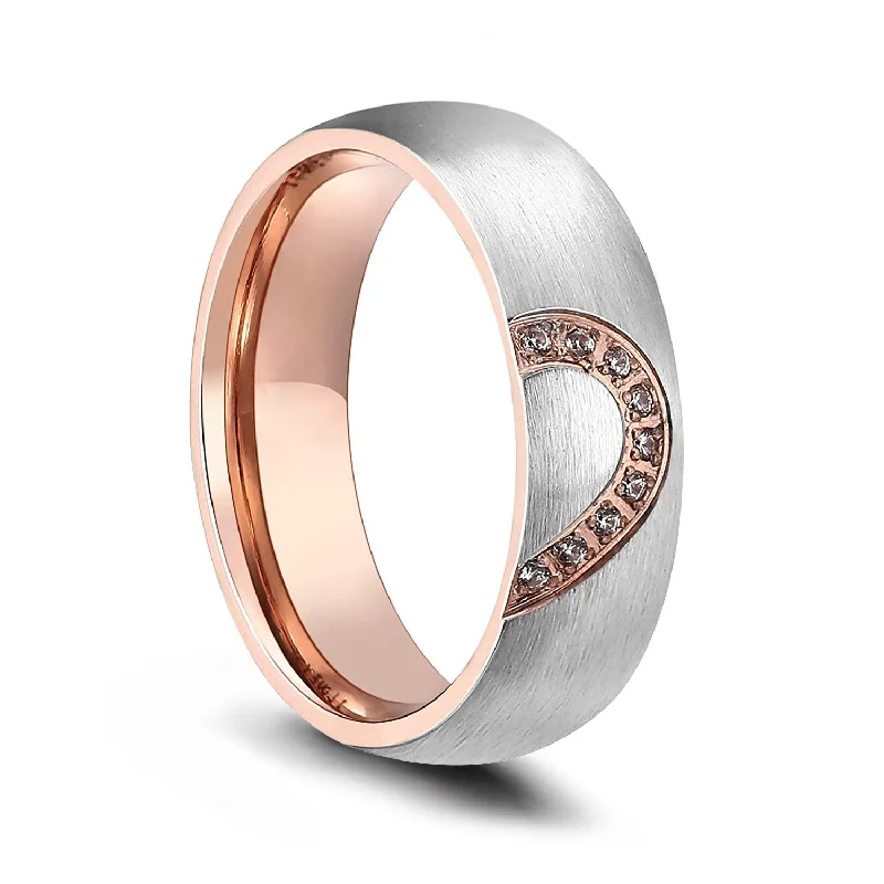 women’s engagement rings with diamonds -women’s engagement rings with diamonds -Rose Gold Band Engagement Rings Titanium Half Heart Design for her