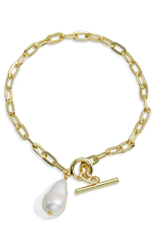 personalized bangles for women -Vermeil Baroque Pearl Toggle