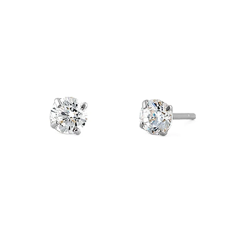 gemstone earrings for women -statement earrings for women -Solid 14K White Gold 3mm .22 ct Round Cut Clear CZ Earrings