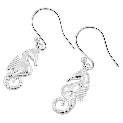 personalized earrings for women -colorful earrings for women -Sterling Silver Seahorse Dangle Hook Earrings