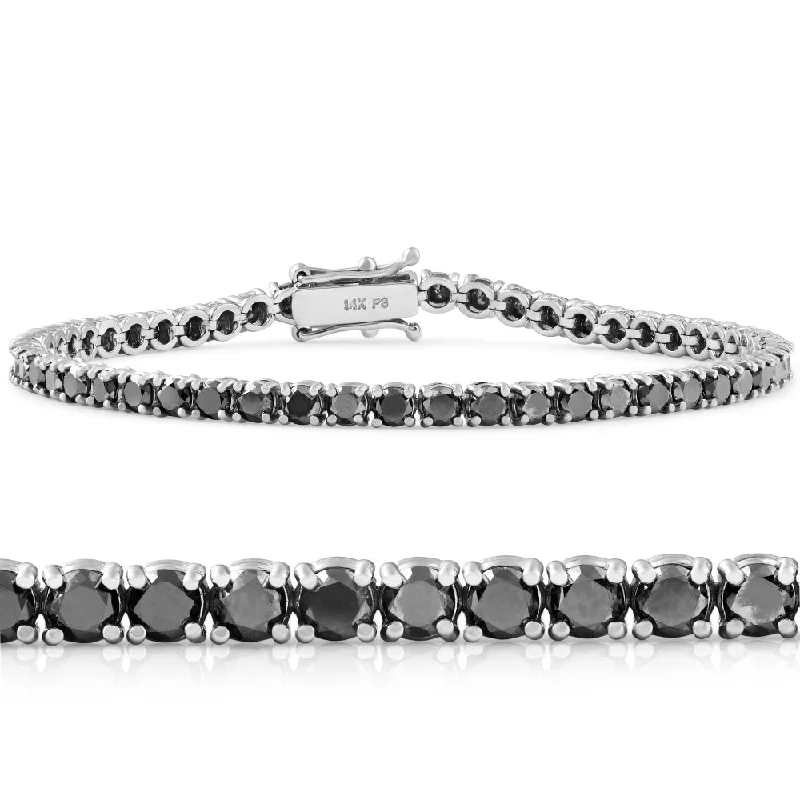 vintage bangles for women -5 1/2Ct Black Diamond Tennis Bracelet 14k White Gold 7"