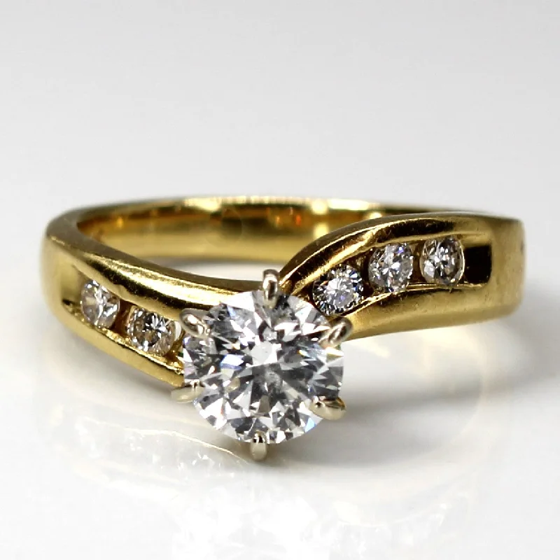 high-end engagement rings -Solitaire with Channel Accents Gold Ring | 0.95ctw SI1 G/H | SZ 4.75 |