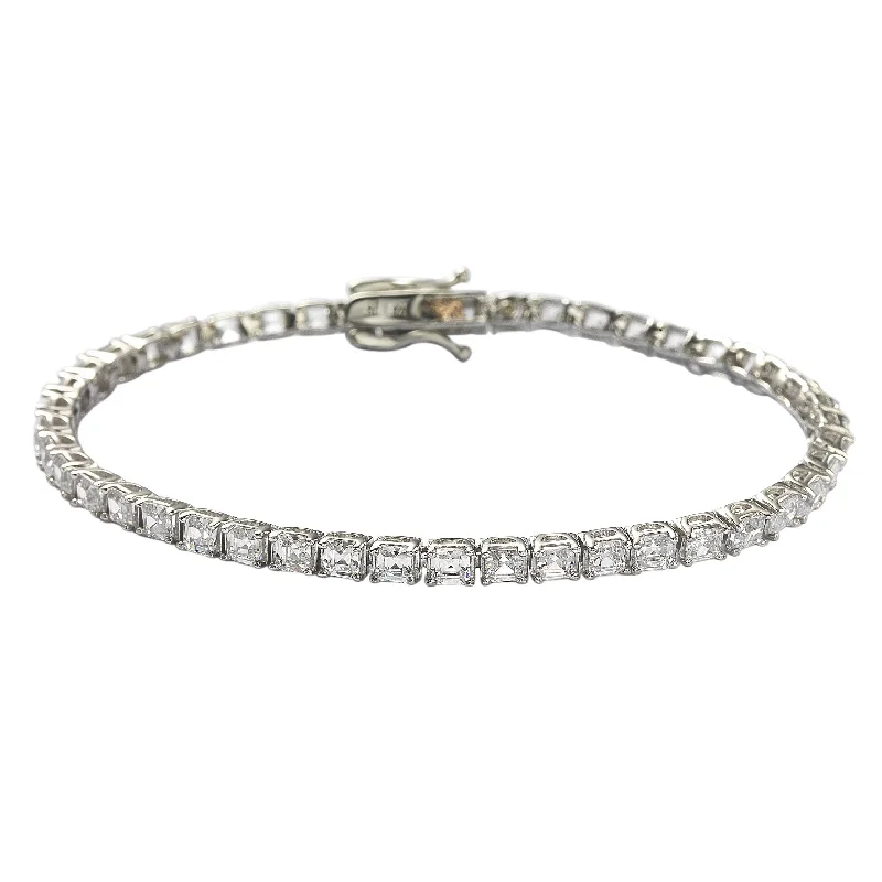 fashion bangles and bracelets -Suzy Levian Sterling Silver Assher Cut White Cubic Zirconia Tennis Bracelet