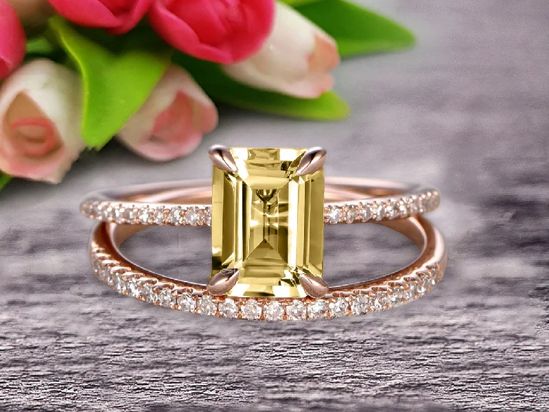 gemstone engagement rings for women -gemstone engagement rings for women -Bridal Ring 1.50 Carat Emerald Cut Champagne Diamond Moissanite Wedding Set Engagement Ring On 10k Rose Gold Anniversary Gift Glaring Staggering Ring