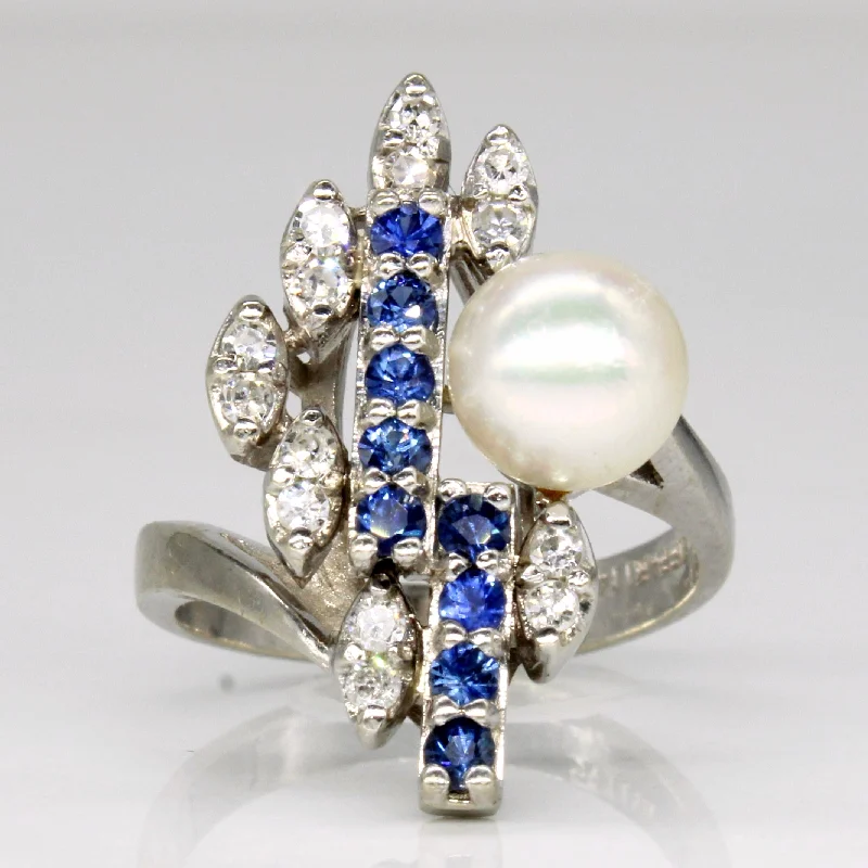 women’s ruby rings -Sapphire, Pearl & Diamond Cocktail Ring | 0.32ctw, 0.18ctw  | SZ 6.5 |