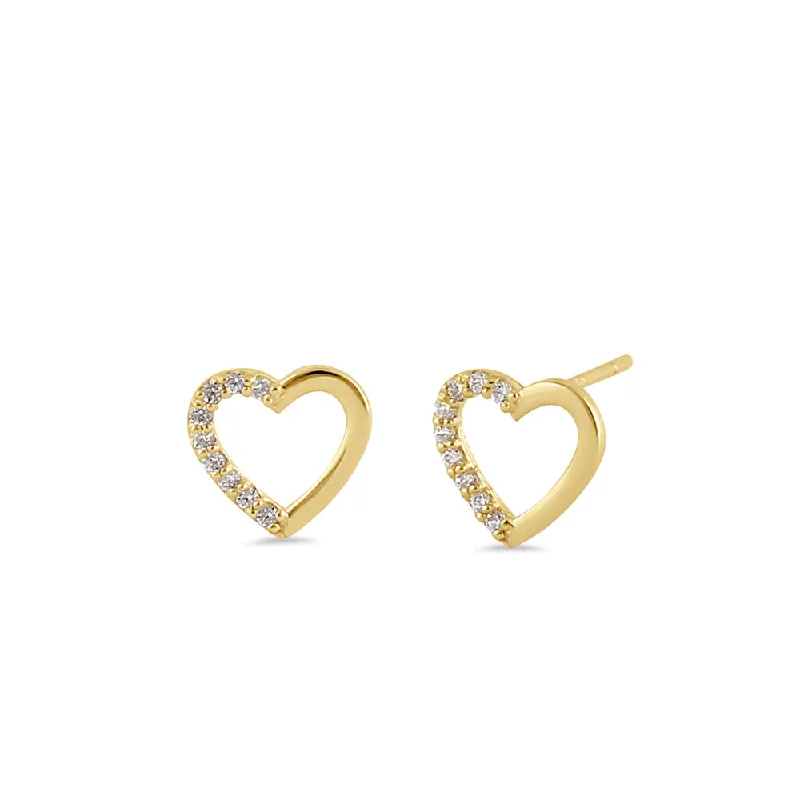 silver dangling earrings for women -modern silver earrings for women -Solid 14K Gold Open Heart Diamond Earrings