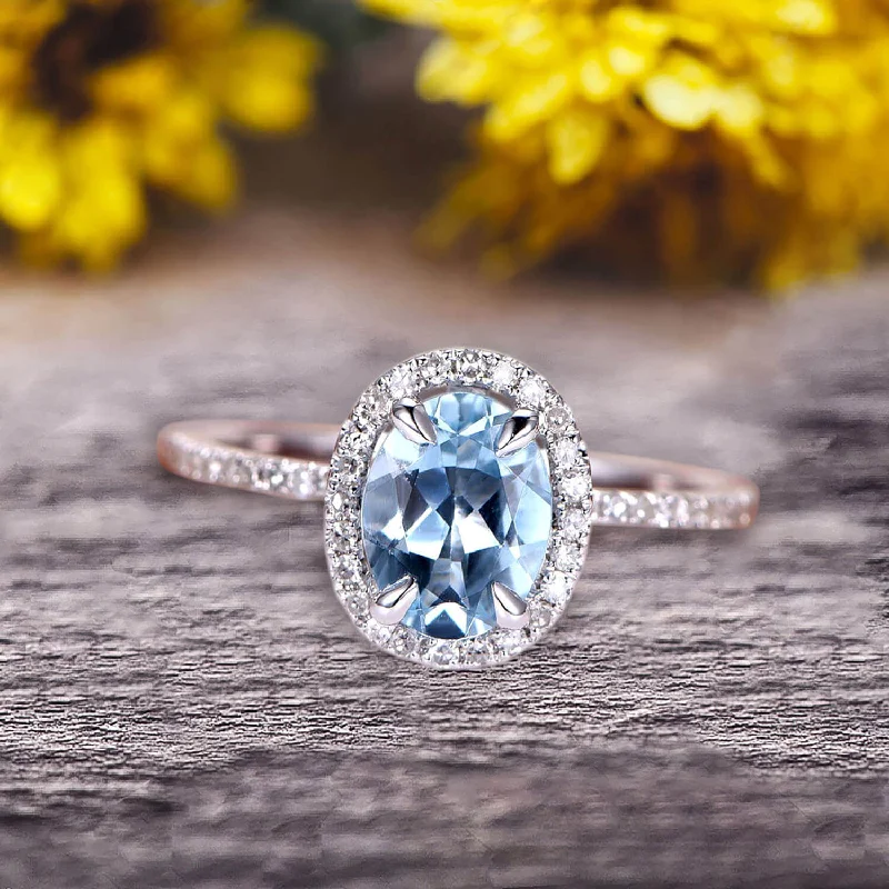 pear cut engagement rings for women -pear cut engagement rings for women -Oval Cut 1.50 carat Blue Aquamarine White Gold Ring Engagement Ring Anniversary Gift On 10k White Gold Art Deco Halo