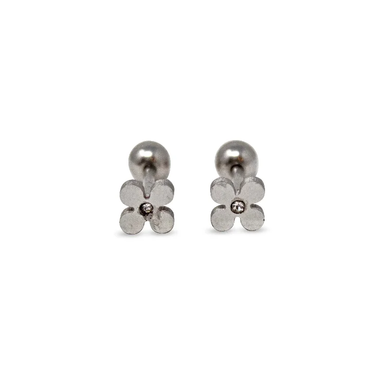 sterling silver earrings -sterling silver earrings -Stainless Steel Baby Stud Earrings Mini Flower with CZ